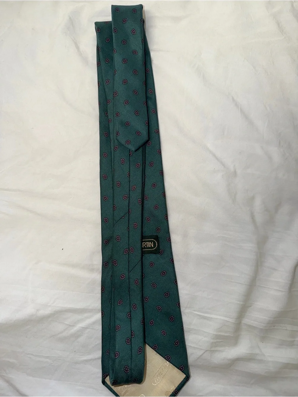 100% Italian Silk Vintage Neil Martin Silk Tie USA Made Green Medallion‎ Necktie